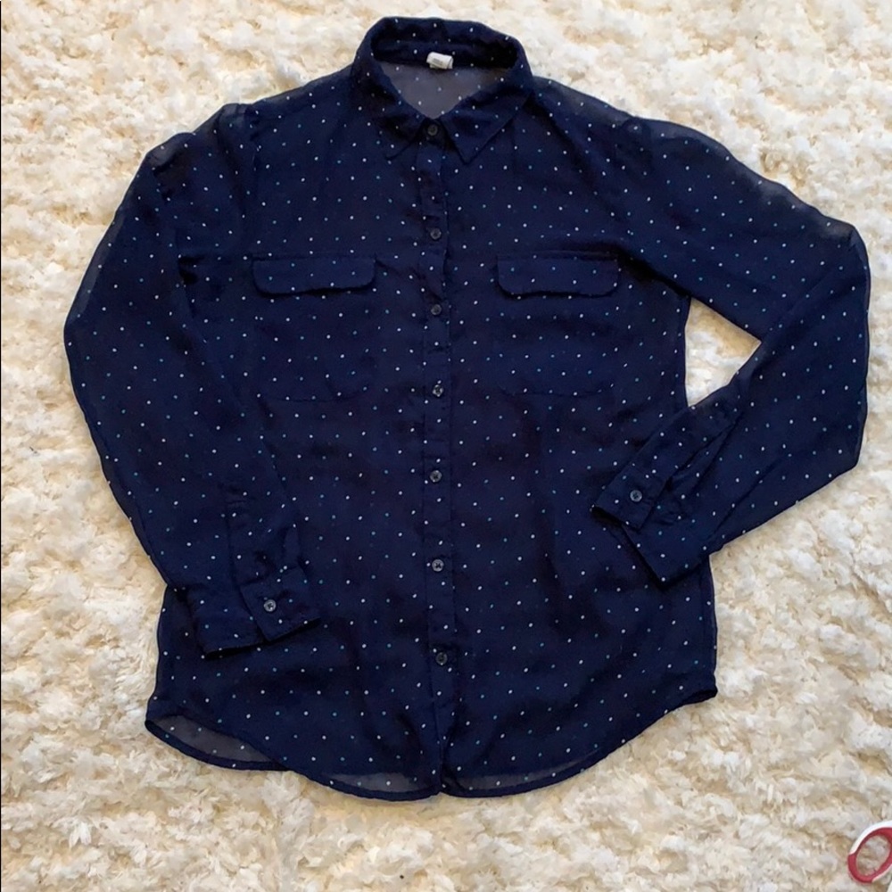 Navy polka dot button up